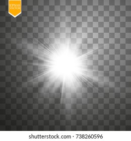 Glow light effect. Starburst with sparkles on transparent background. Vector illustration. Sun