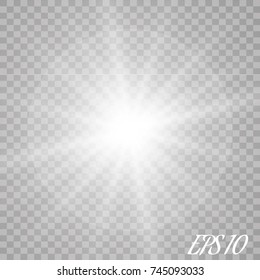 Glow light effect. Starburst with sparkles on transparent background. Vector illustration. Sun