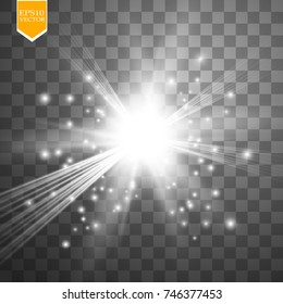 Glow light effect. Starburst with sparkles on transparent background. Vector illustration. Sun