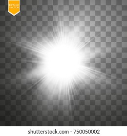 Glow light effect. Starburst with sparkles on transparent background. Vector illustration. Sun