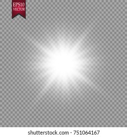 Glow light effect. Starburst with sparkles on transparent background. Vector illustration. Sun. EPS 10