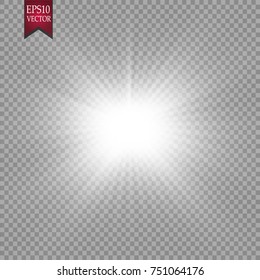 Glow light effect. Starburst with sparkles on transparent background. Vector illustration. Sun. EPS 10