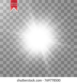 Glow light effect. Starburst with sparkles on transparent background. Vector illustration. Sun