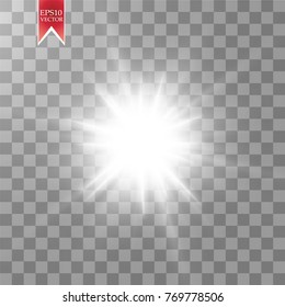 Glow light effect. Starburst with sparkles on transparent background. Vector illustration. Sun