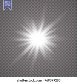 Glow light effect. Starburst with sparkles on transparent background. Vector illustration. Sun
