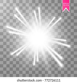 Glow light effect. Starburst with sparkles on transparent background. Vector illustration. Sun