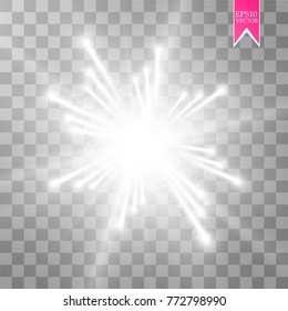 Glow light effect. Starburst with sparkles on transparent background. Vector illustration. Sun