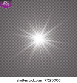 Glow light effect. Starburst with sparkles on transparent background. Vector illustration. Sun
