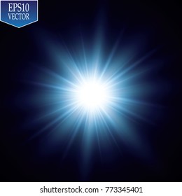 Glow light effect. Starburst with sparkles on transparent background. Vector illustration. Sun