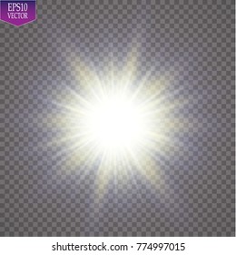 Glow light effect. Starburst with sparkles on transparent background. Vector illustration. Sun
