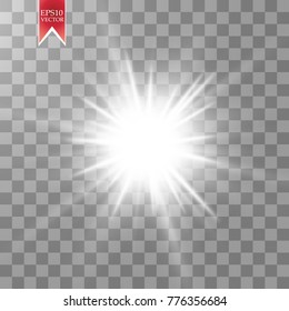 Glow light effect. Starburst with sparkles on transparent background. Vector illustration. Sun