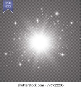 Lichteffekt. Starburst mit Funkeln auf transparentem Hintergrund. Vektorgrafik.Sonne
