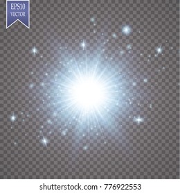 Glow light effect. Starburst with sparkles on transparent background. Vector illustration. Sun