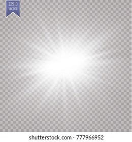 Glow light effect. Starburst with sparkles on transparent background. Vector illustration. Sun