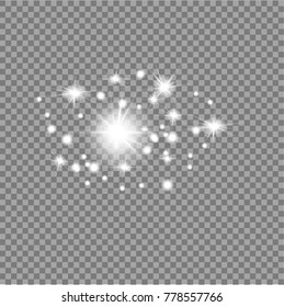 Glow light effect. Starburst with sparkles on transparent background. Vector illustration