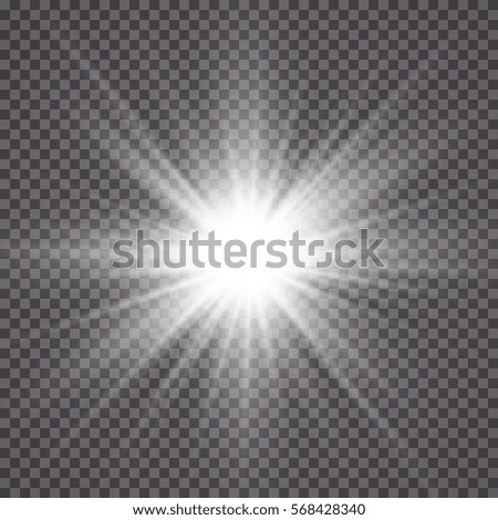 Glow light effect. Starburst with sparkles on transparent background. Vector illustration. Sun