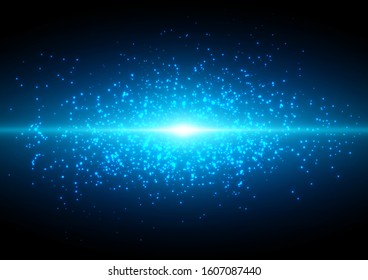 Glow light effect stars bursts in deep blue space. Explosion concept. magic flash energy ray. EPS 10