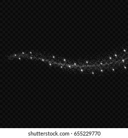 las estrellas de efecto luminoso brillan con chispas aisladas. partículas mágicas de polvo. Ilustración vectorial chispeante cola cometa sobre fondo transparente.