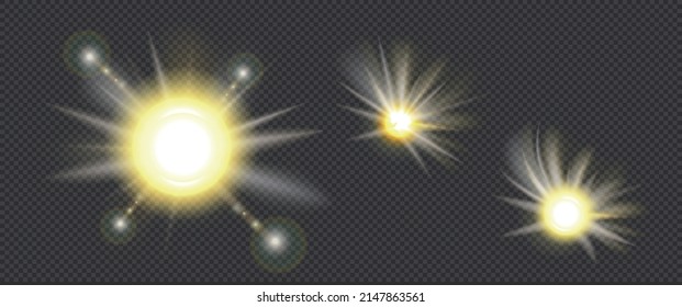 Glow light effect. Sunlight and starburst on transparent background. Vector.