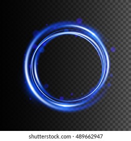 Glow light effect. Swirl trail effect on transparent background. Vector illustration. Magic round frame