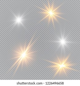 Glow light effect. Vector illustration. Christmas flash Concept. Vector illustration of abstract flare light rays. A set of stars, light and radiance, rays and brightness.