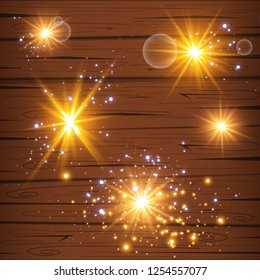 Glow light effect. Vector illustration. Christmas flash Concept. A set of stars, light and radiance, rays and brightness.
