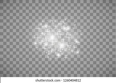 Glow light effect. Vector illustration. Christmas flash Concept. Vector white glitter wave abstract illustration. White star dust trail sparkling particles isolated on transparent background. Magic