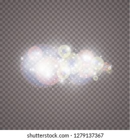 Glow light effect. Vector illustration. Christmas flash. dust. Sparkling magical dust particles with multi-colored highlights