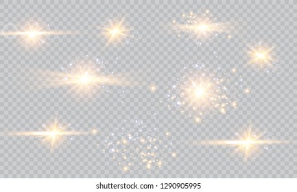 Glow light effect. Vector illustration. Christmas flash Concept. Vector illustration of abstract flare light rays. A set of stars, light and radiance, rays and brightness.