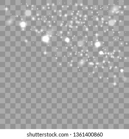 Glow light effect. Vector illustration. Christmas flash Concept . White sparks glitter special light effect. Vector sparkles on transparent background. Christmas abstract pattern.