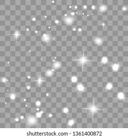 Glow light effect. Vector illustration. Christmas flash Concept . White sparks glitter special light effect. Vector sparkles on transparent background. Christmas abstract pattern.