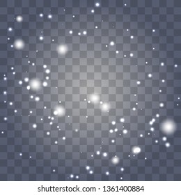 Glow light effect. Vector illustration. Christmas flash Concept . White sparks glitter special light effect. Vector sparkles on transparent background. Christmas abstract pattern.