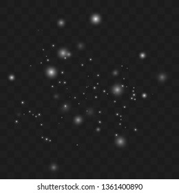 Glow light effect. Vector illustration. Christmas flash Concept . White sparks glitter special light effect. Vector sparkles on transparent background. Christmas abstract pattern.