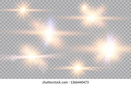 Glow light effect. Vector illustration. Christmas flash Concept. Vector illustration of abstract flare light rays. A set of stars, light and radiance, rays and brightness. Glow light effect.