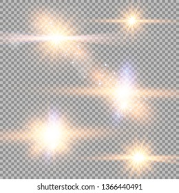 Glow light effect. Vector illustration. Christmas flash Concept. Vector illustration of abstract flare light rays. A set of stars, light and radiance, rays and brightness. Glow light effect.