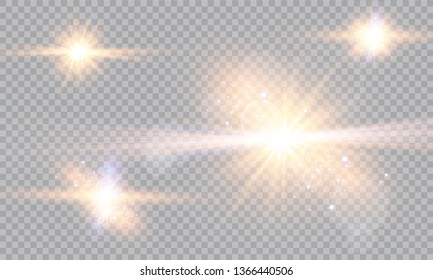 Glow light effect. Vector illustration. Christmas flash Concept. Vector illustration of abstract flare light rays. A set of stars, light and radiance, rays and brightness. Glow light effect.
