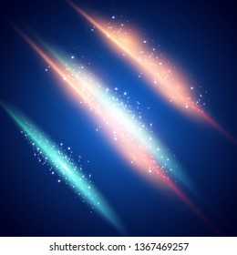 Glow light effect. Vector illustration. Christmas flash Concept. Vector illustration of abstract flare light rays. Sunrise, dawn. Vector transparent sunlight. Special lens flare light effect