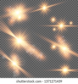 Glow light effect. Vector illustration. Christmas flash Concept. Vector illustration of abstract flare light rays. A set of stars, light and radiance, rays and brightness. Glow light effect.