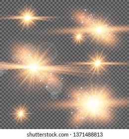 Glow light effect. Vector illustration. Christmas flash Concept. Vector illustration of abstract flare light rays. A set of stars, light and radiance, rays and brightness. Glow light effect.