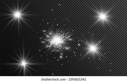 Glow light effect. Vector illustration. Christmas flash Concept. Vector illustration of abstract flare light rays. A set of stars, light and radiance, rays and brightness. Glow light effect.