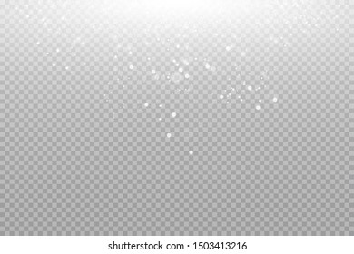 Glow light effect. Vector illustration. Christmas flash dust. White sparks and glitter special light effect. Vector sparkles on transparent background. Sparkling magic dust particles