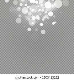 Glow light effect. Vector illustration. Christmas flash dust. White sparks and glitter special light effect. Vector sparkles on transparent background. Sparkling magic dust particles