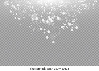 Glow light effect. Vector illustration. Christmas flash dust. White sparks and glitter special light effect. Vector sparkles on transparent background. Sparkling magic dust particles