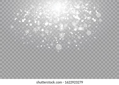 Glow light effect. Vector illustration. Christmas flash dust. White sparks and glitter special light effect. Vector sparkles on transparent background. Sparkling magic dust particles