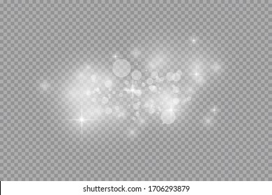 Glow light effect. Vector illustration. Christmas flash dust. White sparks and glitter special light effect. Vector sparkles on transparent background. Sparkling magic dust particles