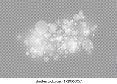 Glow light effect. Vector illustration. Christmas flash dust. White sparks and glitter special light effect. Vector sparkles on transparent background. Sparkling magic dust particles