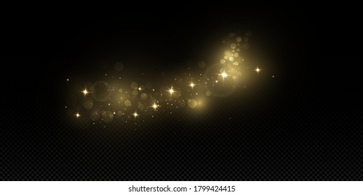 Glow light effect. Vector illustration. Christmas flash. dust. Vector sparkles on a transparent background. Christmas light effect. Sparkling magical dust particles.The dust sparks and golden stars sh