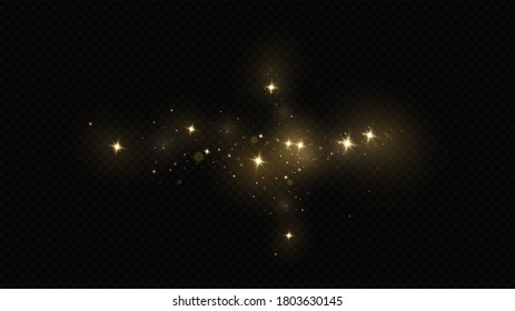 Glow light effect. Vector illustration. Christmas flash. dust. Vector sparkles on a transparent background. Christmas light effect. Sparkling magical dust particles.The dust sparks and golden stars sh