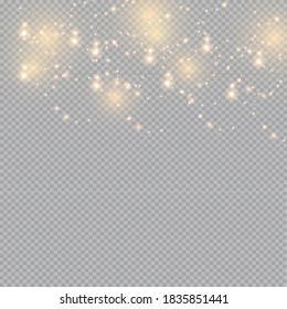 Glow light effect. Vector illustration. Christmas flash dust. White sparks and glitter special light effect. Vector sparkles on transparent background. Sparkling magic dust particles