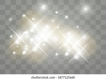 Glow light effect. Vector illustration. Christmas flash dust. White sparks and glitter special light effect. Vector sparkles on transparent background. Sparkling magic dust particles